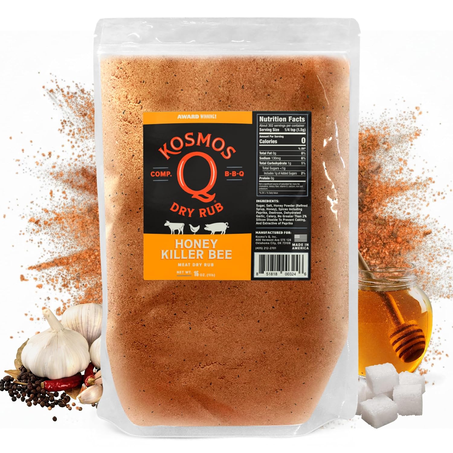 Kosmos Q Hot Dirty Bird BBQ Dry Rub, Spicy Seasoning with Chili Pepper, Brown Sugar, Garlic & Onion for Chicken, Turkey, Ribs, Pork, Dry Rub for Smoking & Grilling Meat, BBQ Spice Blend, 11 Oz Bag