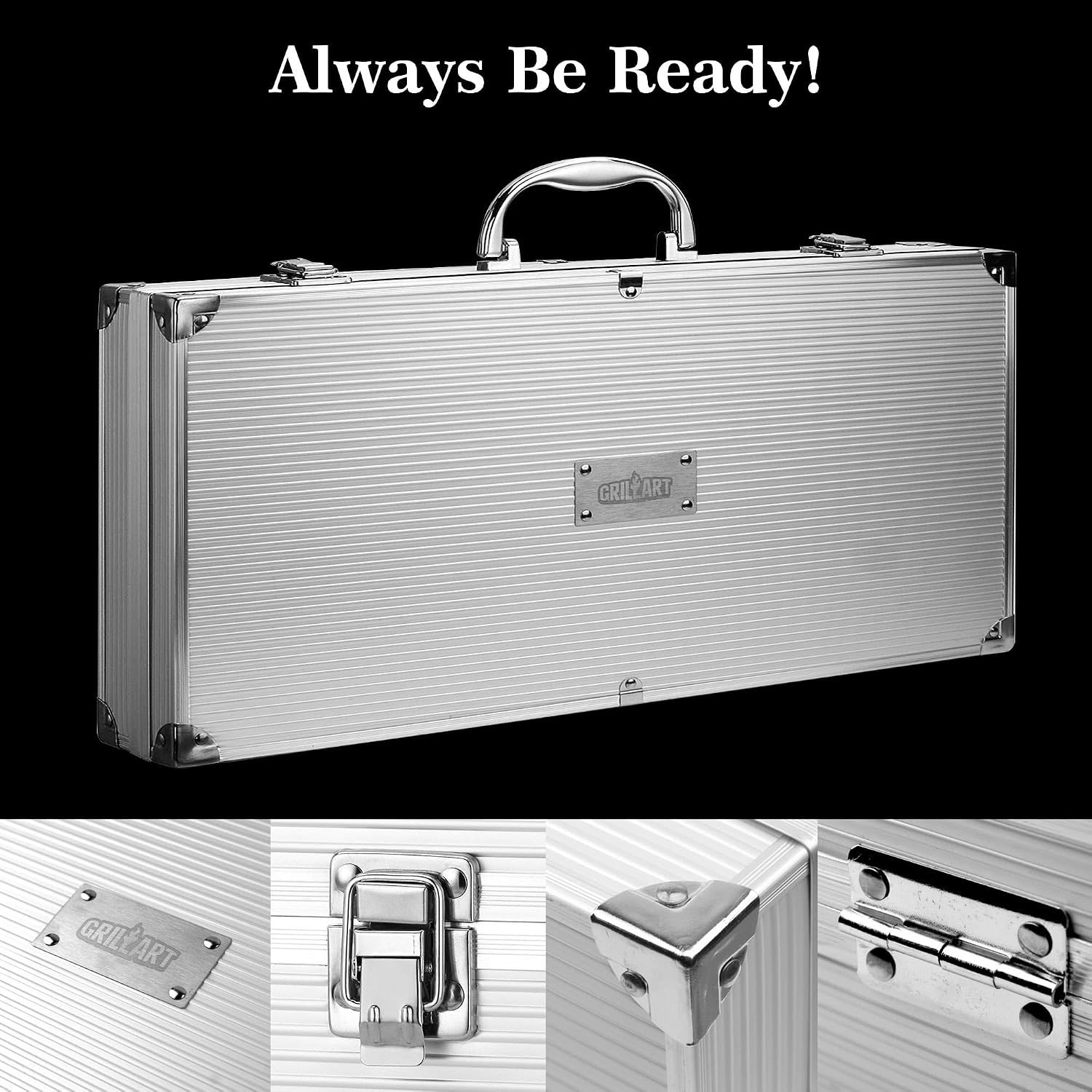 GRILLART BBQ Grill Utensil Tools Set Reinforced BBQ Tongs 19-Piece Stainless-Steel Barbecue Grilling Accessories w/Aluminum Storage Case -Complete