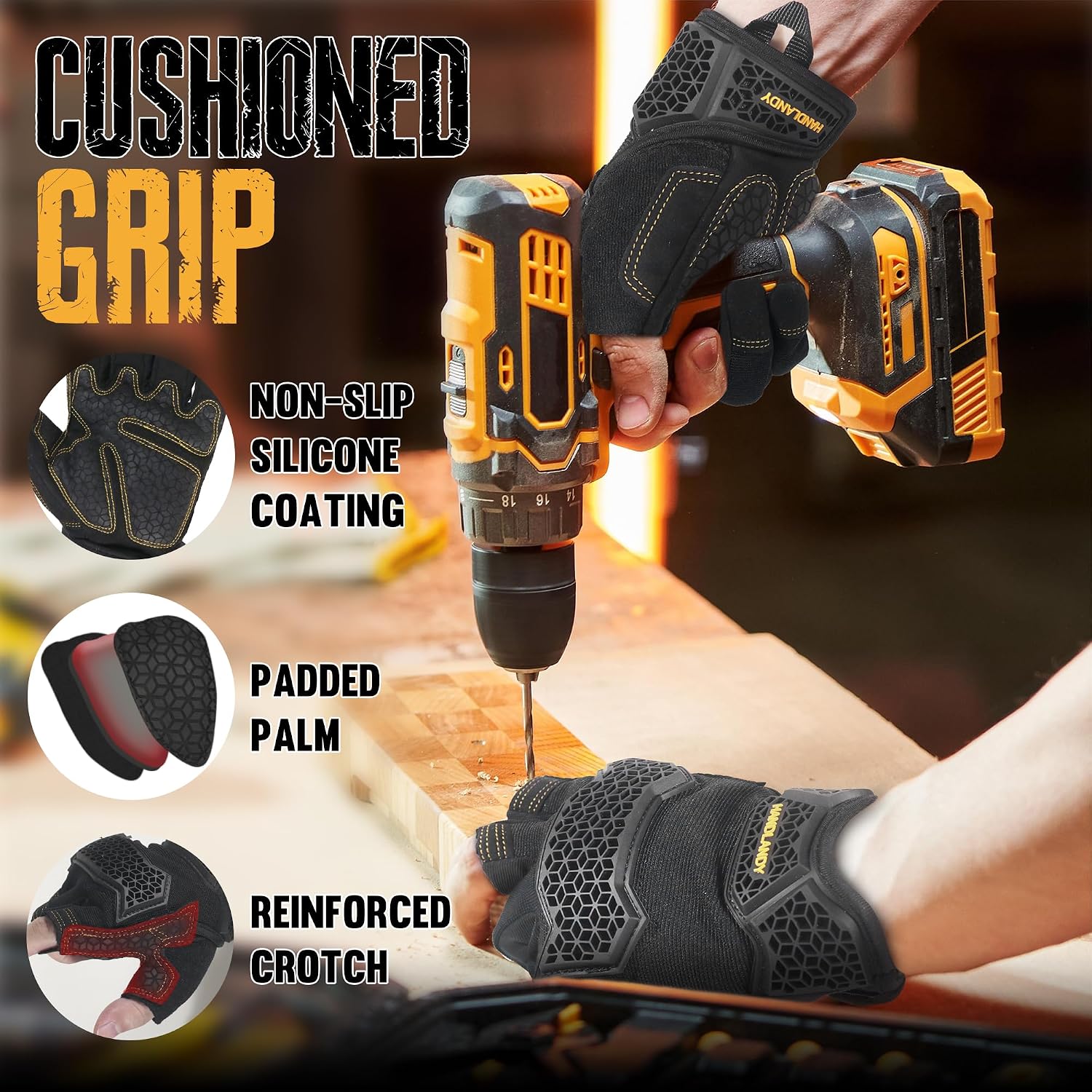 HANDLANDY Framer Work Gloves Open-Finger Carpenters Gloves, Fingerless Gaming Gloves for Tactical Shooting, Airsoft, Hunting, Police Work and Hiking L