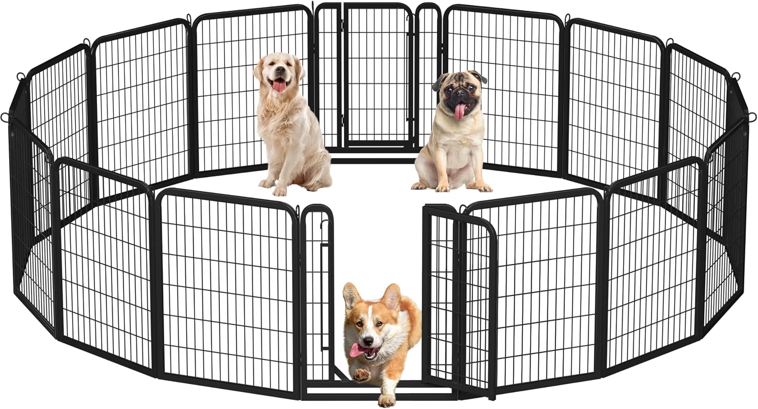 Yaheetech Dog Playpen 24in 16 Panels Pet Fence for Indoor Yard RV Camping | Easy Setup, Heavy Duty Rustproof Frame with Secure Latch Door, DIY Layouts,Foldable Storage, for Puppies & Small Dogs