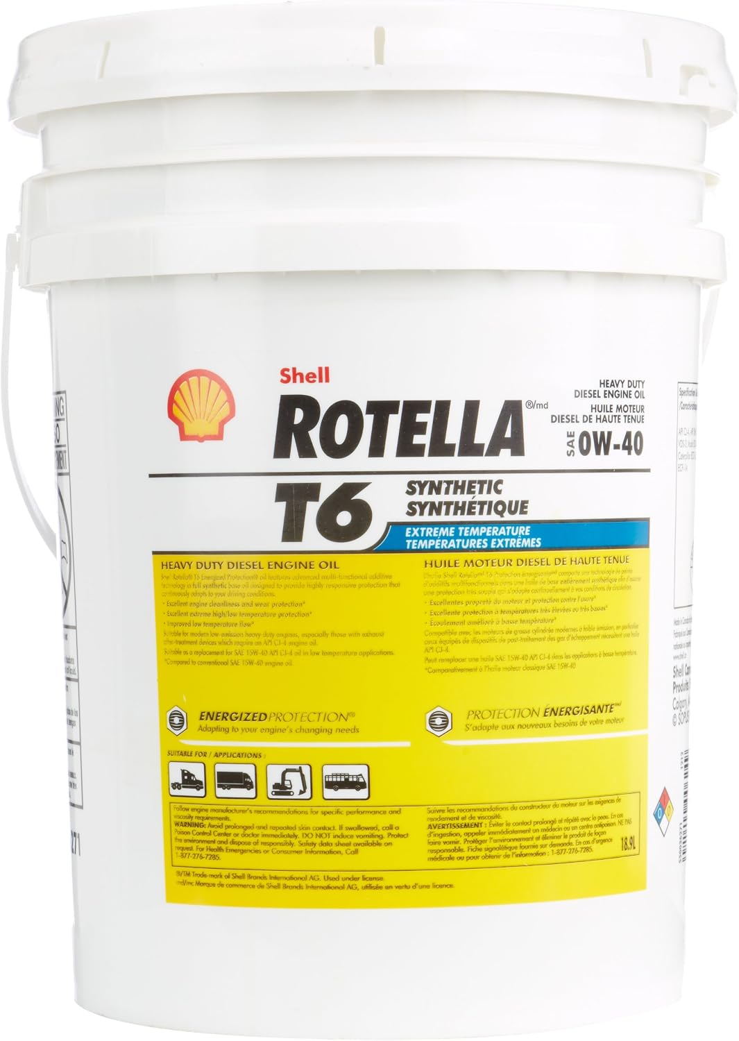 Shell ROTELLA 550036271 T6 Full Synthetic Heavy Duty 0W-40 Engine Diesel Oil - 5 Gallon Pail