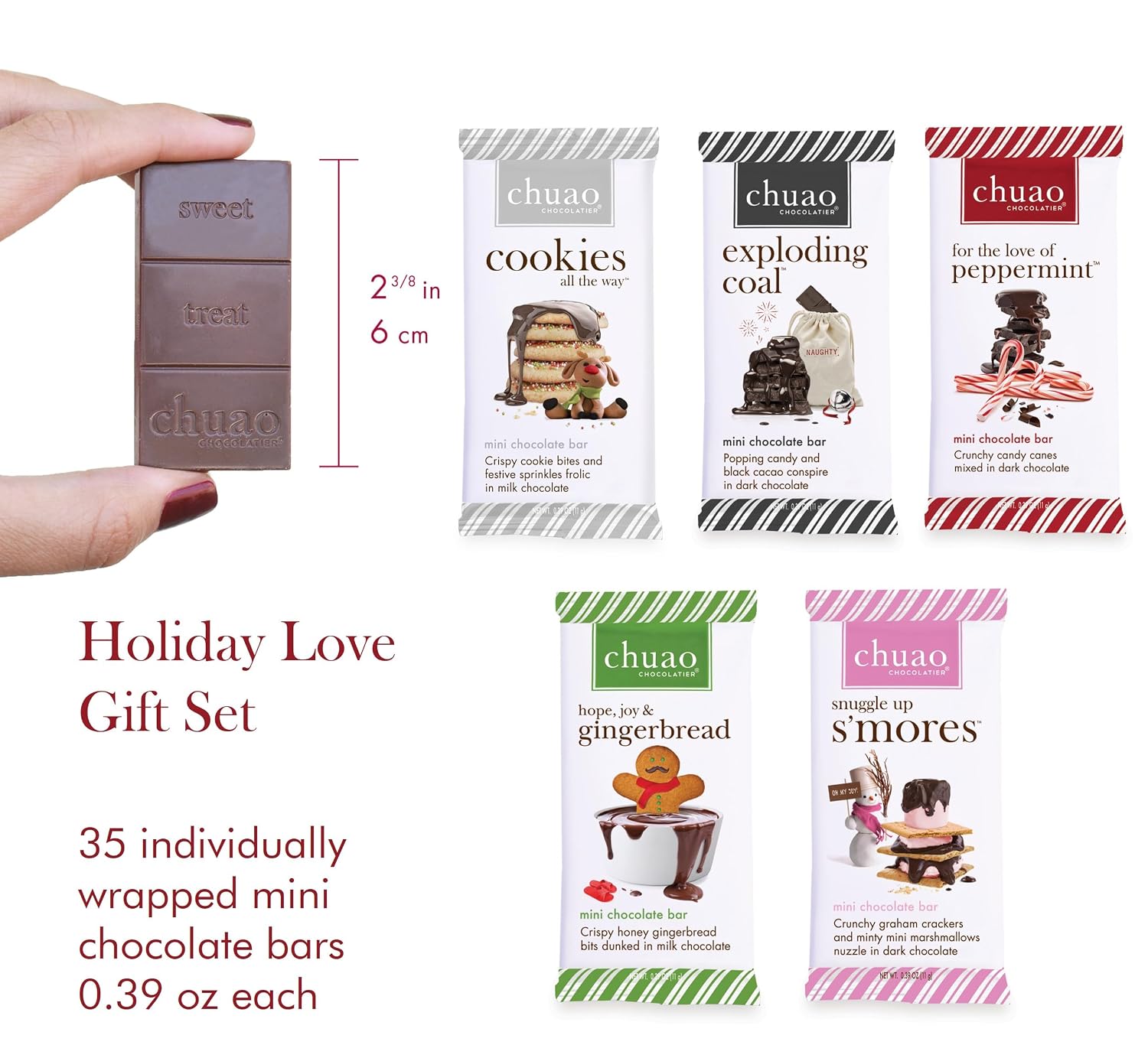 Chuao Chocolatier Share the Love Assorted Milk and Dark Mini Gourmet Chocolate Bars Gift Box | Sampler For Holiday, Birthday, Thank You, Corporate Gift Baskets | 36 Bars, 0.39 oz Each