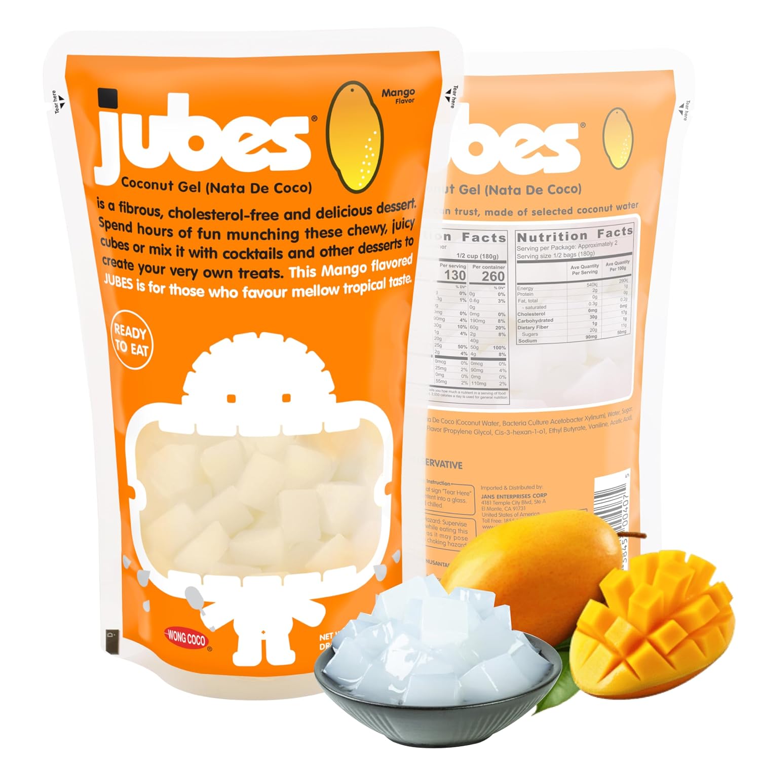 Jubes Pandan Nata De Coco Jelly Cubes (12.7 oz, Pack of 3) - Pandan Coconut Jelly Cubes for Sago - Coconut Gel in Syrup Toppings for Fruit Tea, Boba, Bubble Tea, Drinks, Desserts Yogurt, Ice Cream, Beverage