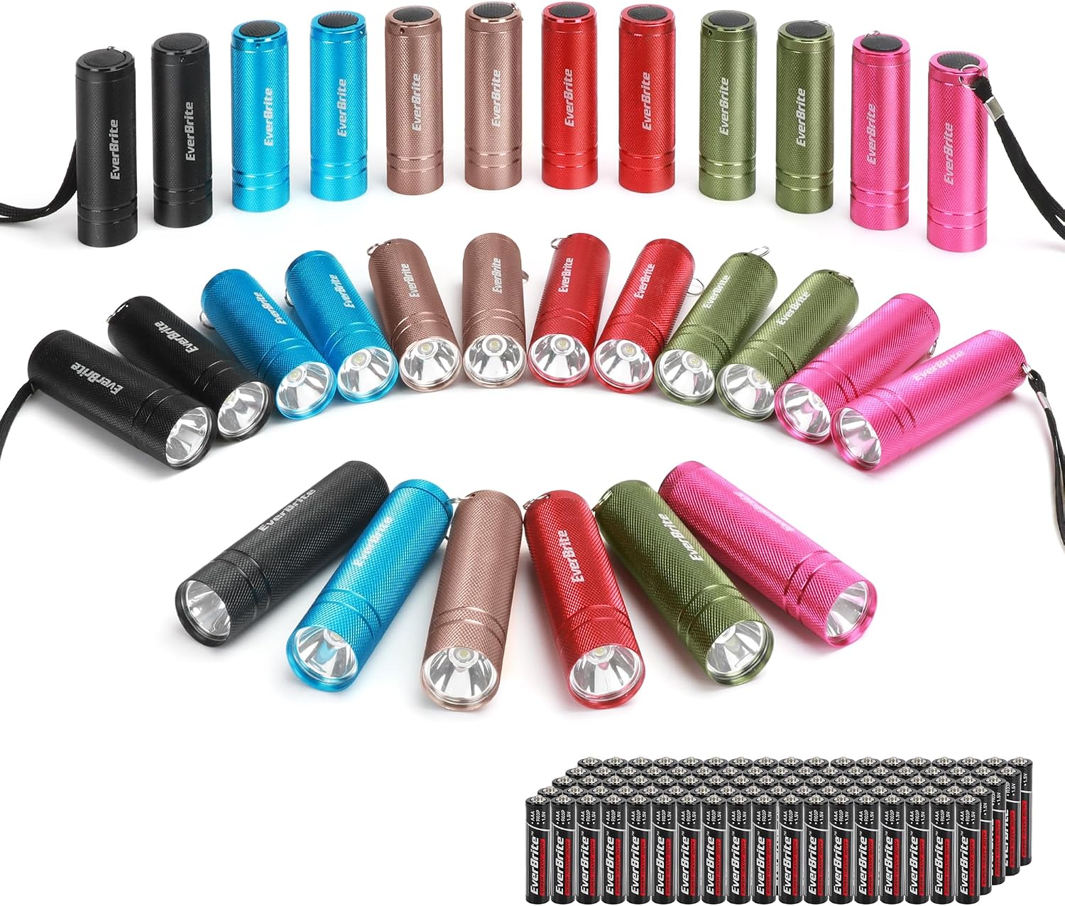 EverBrite 18-Pack Mini LED Flashlight Set,Portable Compact | Ideal for Hurricane Supplies Camping, Night Reading, Cycling, BBQ, Party, Backpacking,with Lanyards & 54 x AAA Batteries