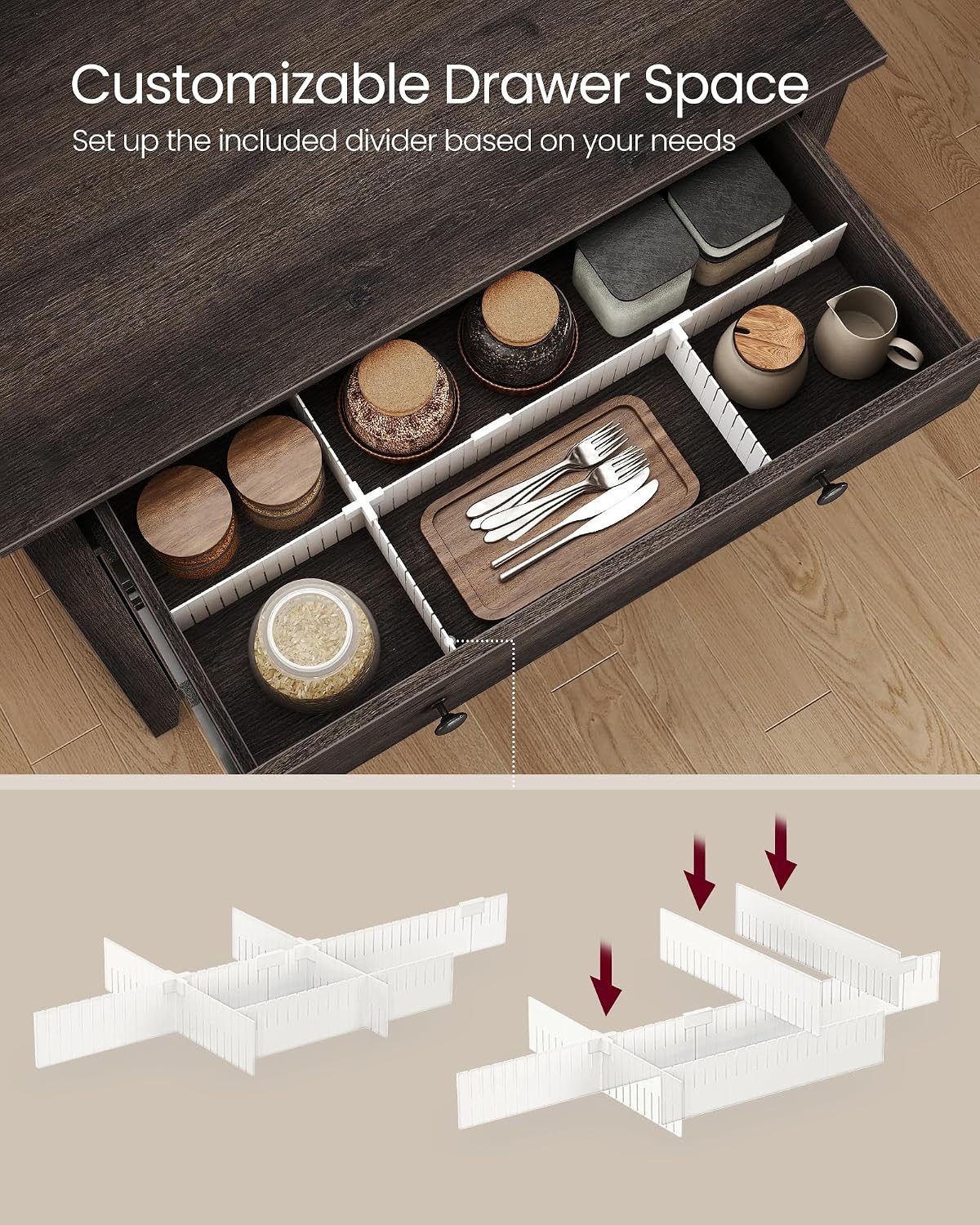 VASAGLE LIRY Collection - Storage Cabinet, Buffet Cabinet, Sideboard, Credenza, with Adjustable Shelves, for Entryway, Rustic White and Honey Brown ULSC381W01