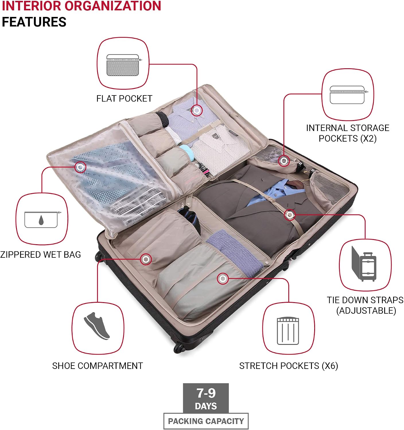SwissGear 7895 Premium Rolling Garment Bag, Bonus Hanging Feature, Men's and Women's, 24-Inch Luggage - Black