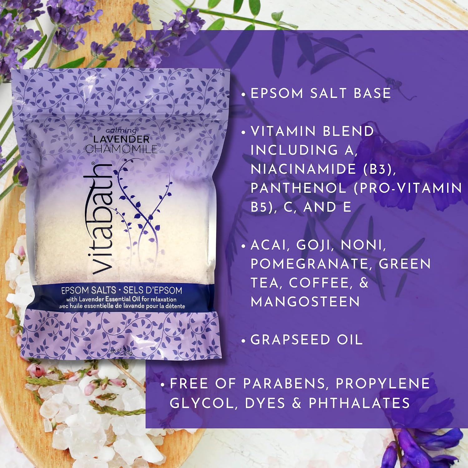 Vitabath Lavender Chamomile Epsom Salts Relaxing Detox Aromatherapy