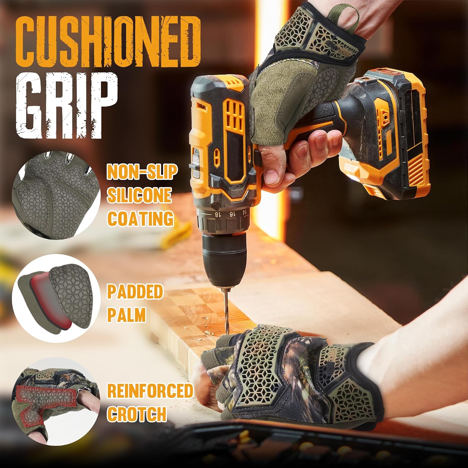 HANDLANDY Framer Work Gloves Open-Finger Carpenters Gloves, Fingerless Gaming Gloves for Tactical Shooting, Airsoft, Hunting, Police Work and Hiking L