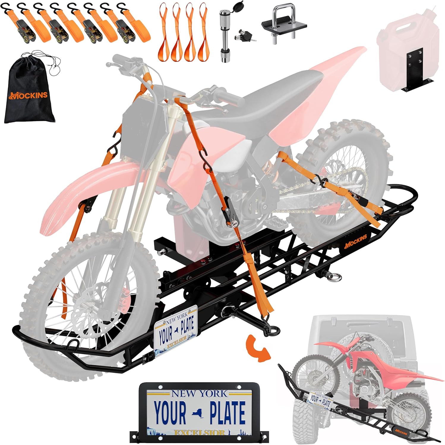 Mockins 500 Lbs. Capacity 73" Motorcycle Hitch Carrier with Loading Ramp
