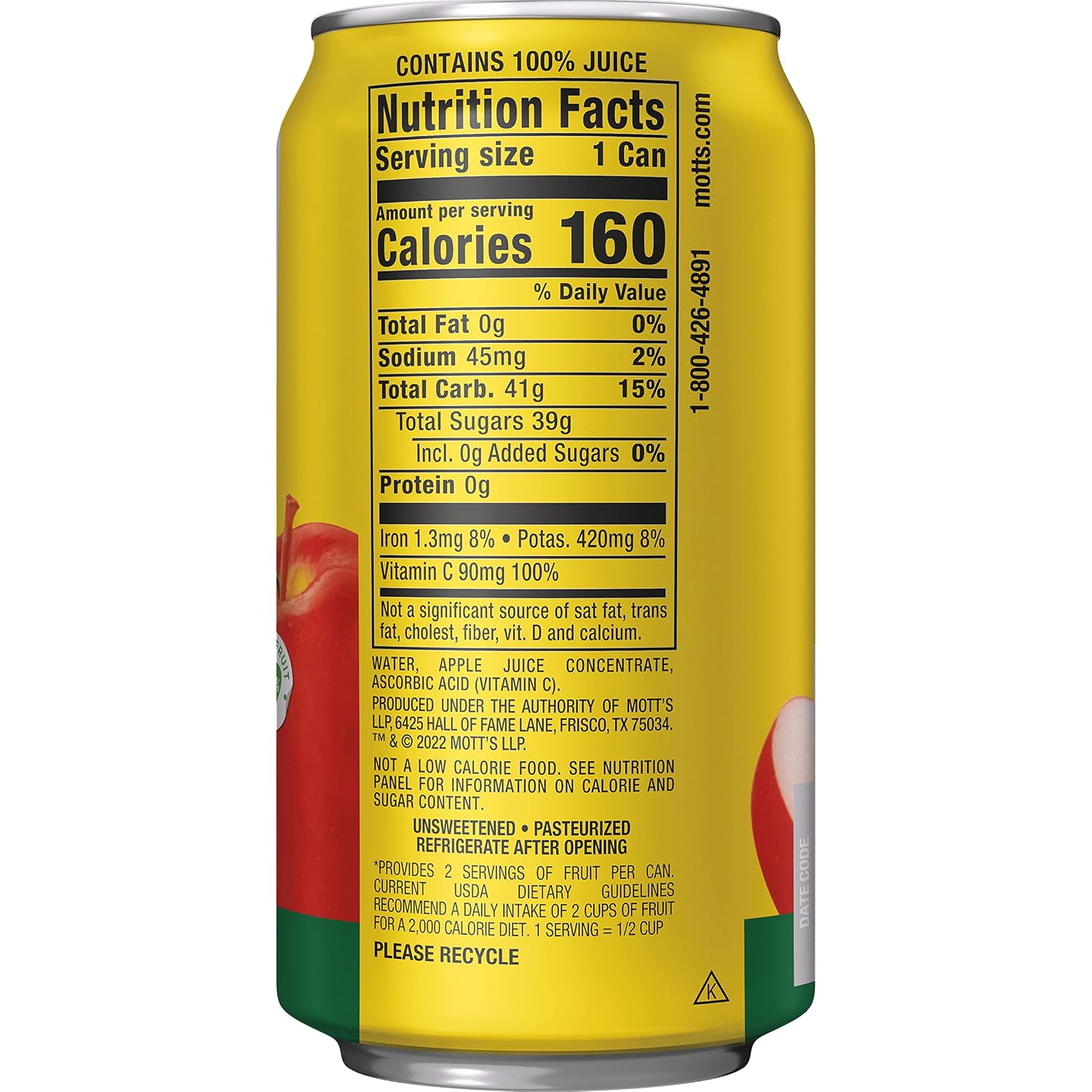 Mott's 100% Original Apple Juice, 11.5 fl oz can (Pack of 24)