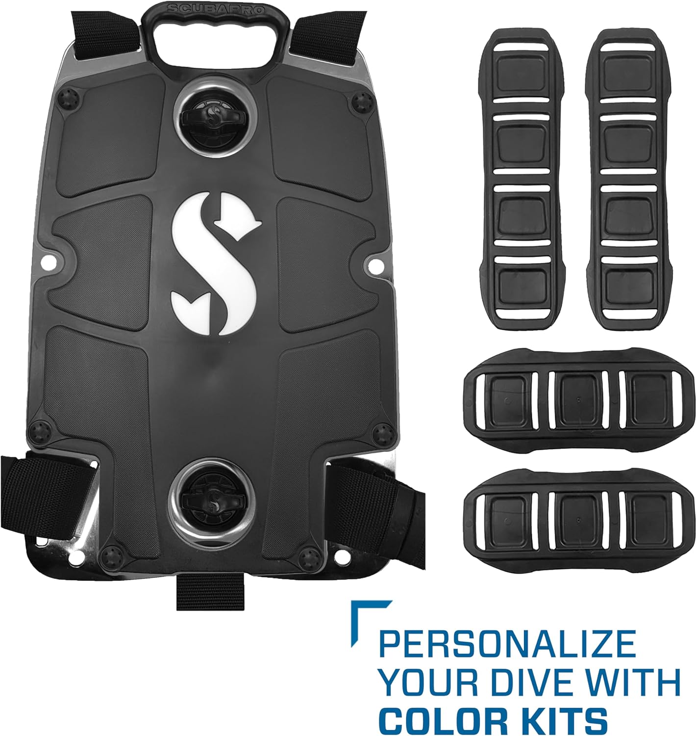 SCUBAPRO S-Tek Pro System for Technical Scuba Diving, Harness with Back Plate in Stainless Steel, Donut Wing 40 lbs/18kg, Includes Black Color Kit