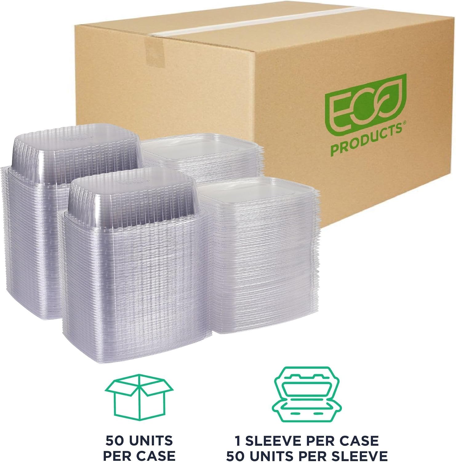 Eco-Products EPRC32 Renewable & Compostable Rectangular Deli Containers - 32oz., 50 Per Pack (Case of 4 Packs), clear