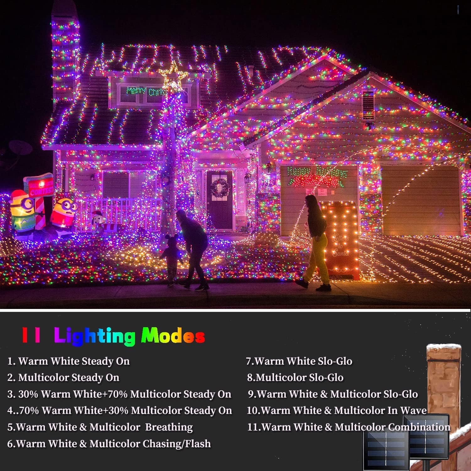 Solar String Lights Outdoor 2 Pack 170FT 480 LED Christmas Light Warm White