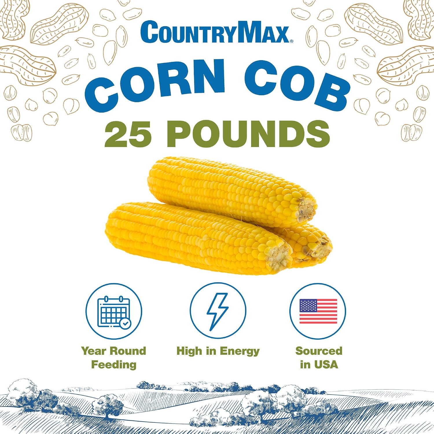 CountryMax 50LB Cracked Corn Chicken Feed, for Birds, Deer, Squirrels | High Energy, USA Sourced, Year-Round Feeding for Poultry, Wildlife, Birds. For Ground Feeding or Bird Feeders
