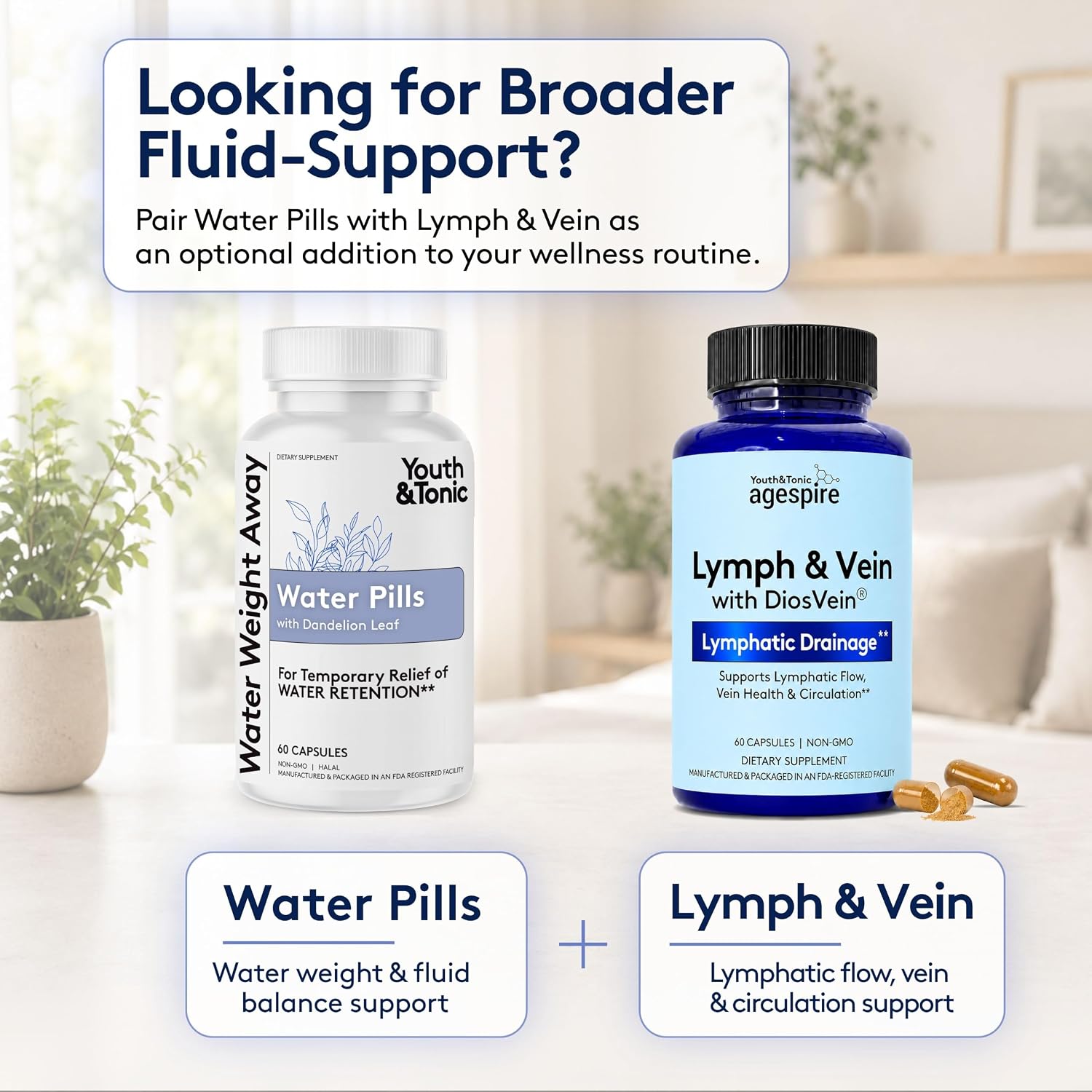 Youth & Tonic Natural Water Pills Weight Loss Women, Men, Water Retention