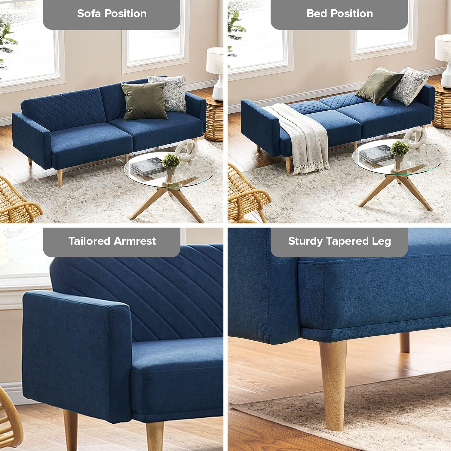 mopio 76.4" Futon Sofa Bed Chevron Styled, Sleeper Couch (Old Rosa Velvet)