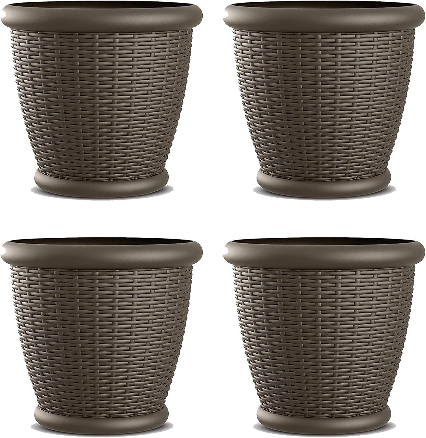 Suncast Wicker Planter w/ Drillable Drain Holes, Decorative Indoor/Outdoor Pot, 18in, Java