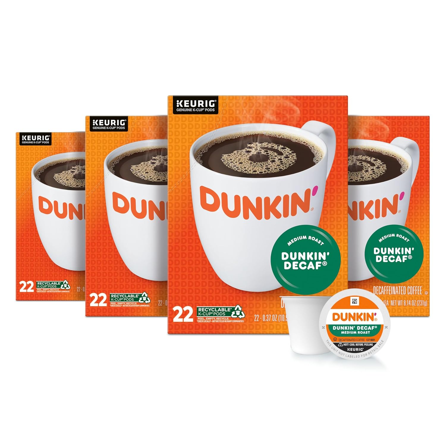 Dunkin’ Decaf Medium Roast Coffee, Keurig K-Cup Pods, 60 Count
