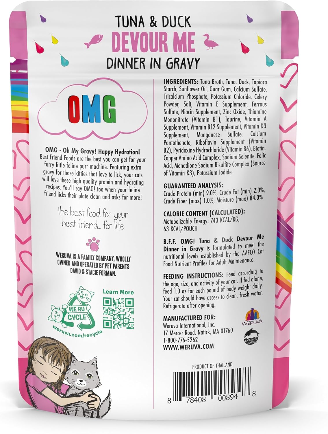 Weruva B.F.F. OMG - Best Feline Friend Oh My Gravy!, Tuna & Salmon Sweet Cheeks with Tuna & Salmon in Gravy Cat Food, 3oz Pouch (Pack of 12)