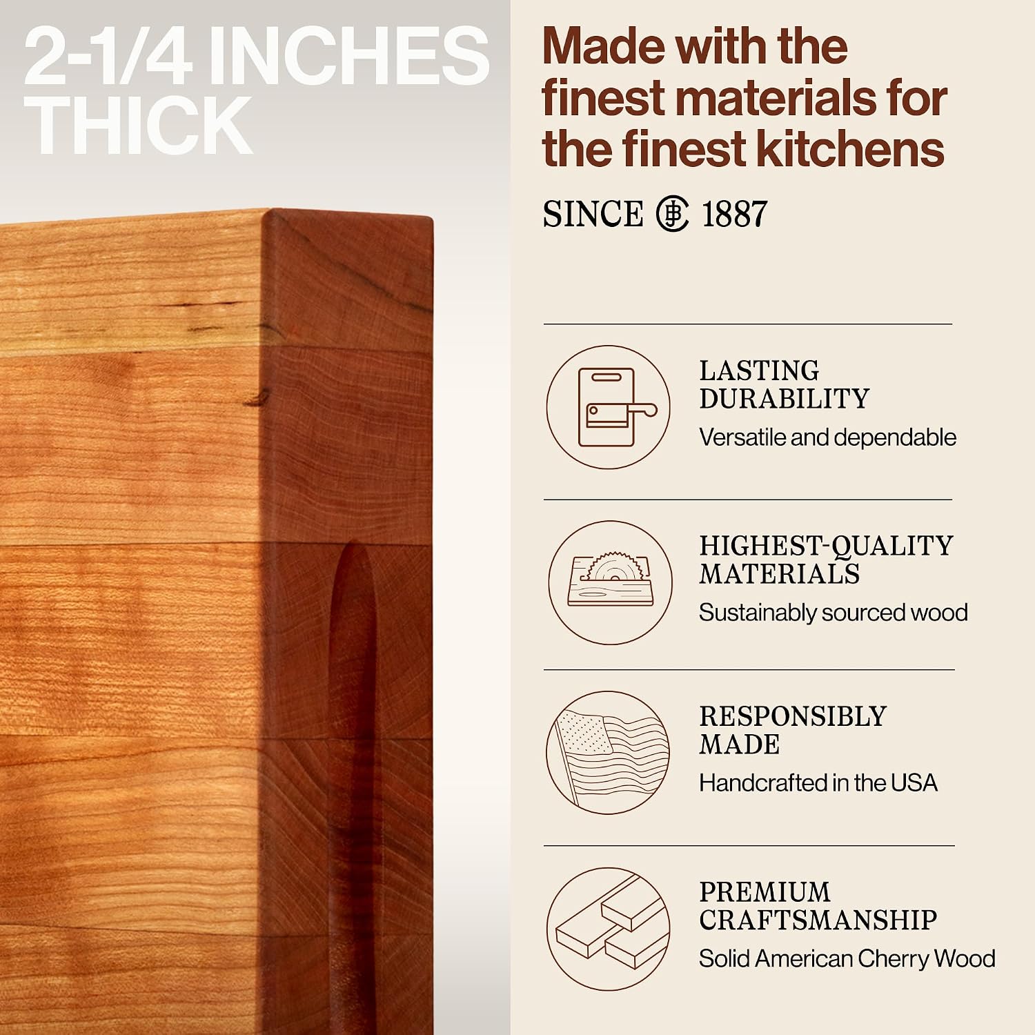 John Boos Handle Boards Series Rectangular Wooden Maple Cutting Board 24”x18” – 2.25” Thick, 30-lb Reversible Butcher Block with Juice Groove, Edge-Grain & Metal Handles