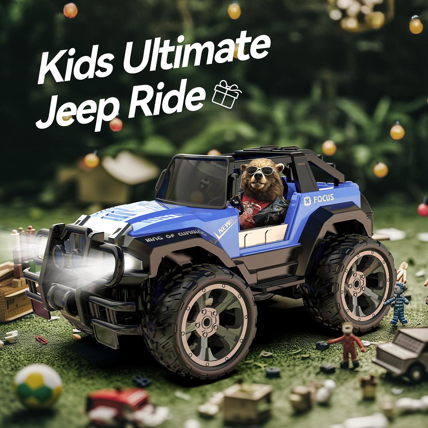 DEERC DE125 1:14 RC Car for Kids,4WD Remote Control Off-Road Monster Truck | RC Rock Crawler with Mist Spray,Metal Shell, LED Lights, 2.4GHz All-Terrain Car, 2 Batteries, Gifts for Beginners and boys