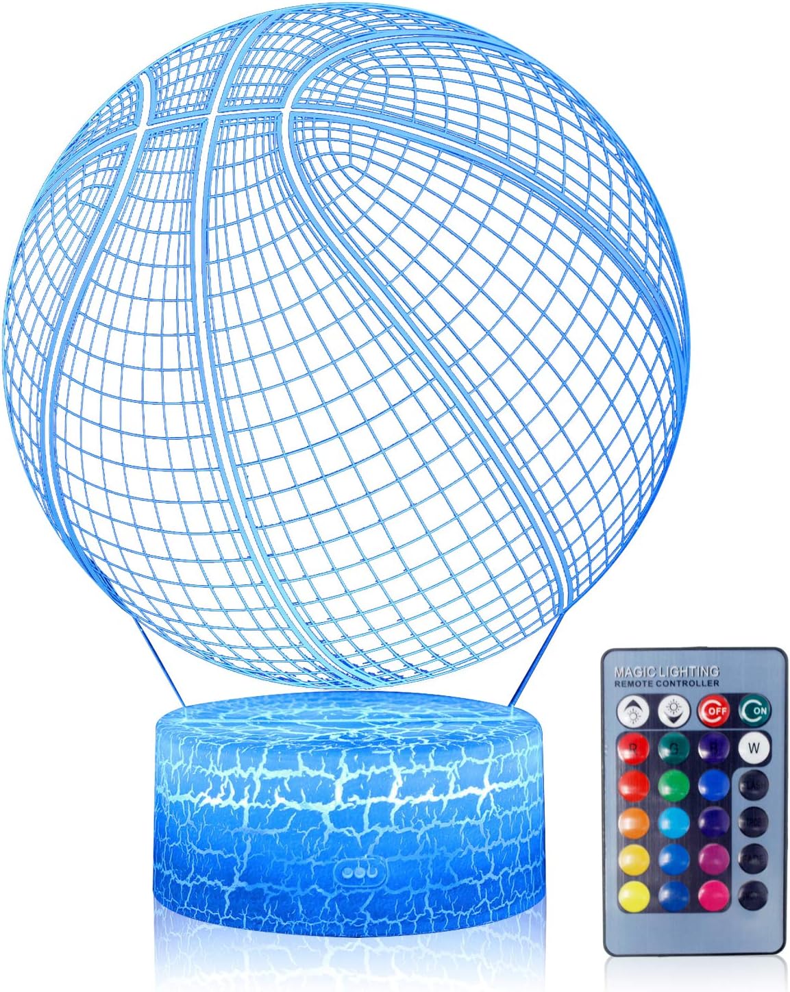 Volleyball 3D Illusion Night Light,16 Colors Changing Touch Switch & Remote Control,Acrylic Flat & ABS White Crack Base &USB Cable Table Lamp