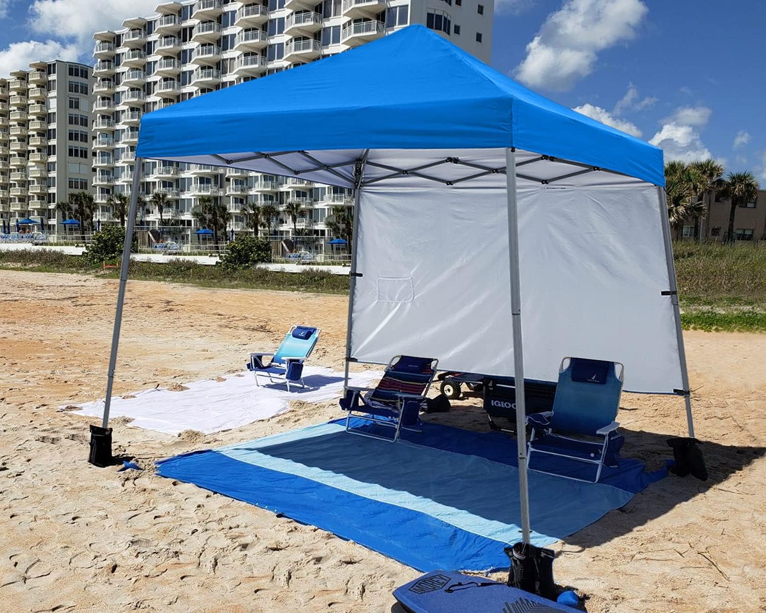 ABCCANOPY Outdoor Pop Up Canopy 10x10 Beach Camping Canopy with 1 Sun Wall, Bonus Backpack Bag, Stakes and Ropes, Sky Blue | Backpack Carry Bag, Stakes & Guy Ropes Included, Easy Setup; For Beach, Camping, Backyard