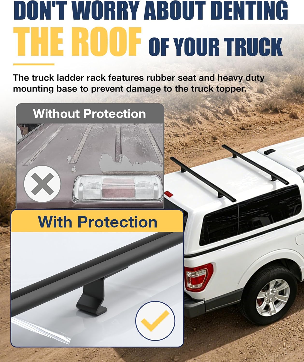Mountainpeak 500LB Capacity Pickup Truck Topper Ladder Rack Camper Shell Roof Rack for Van Trailer Truck Cap Rack - 60" Crossbar Aluminum Black