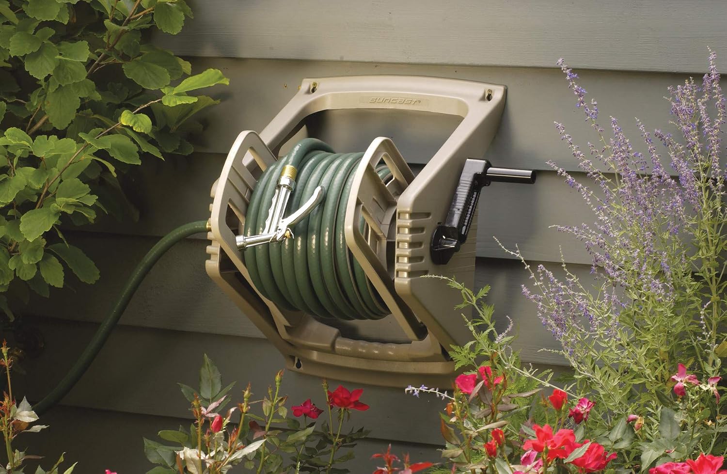 Suncast 100 ft. Portable Wall Mount Garden Hose Reel, Taupe
