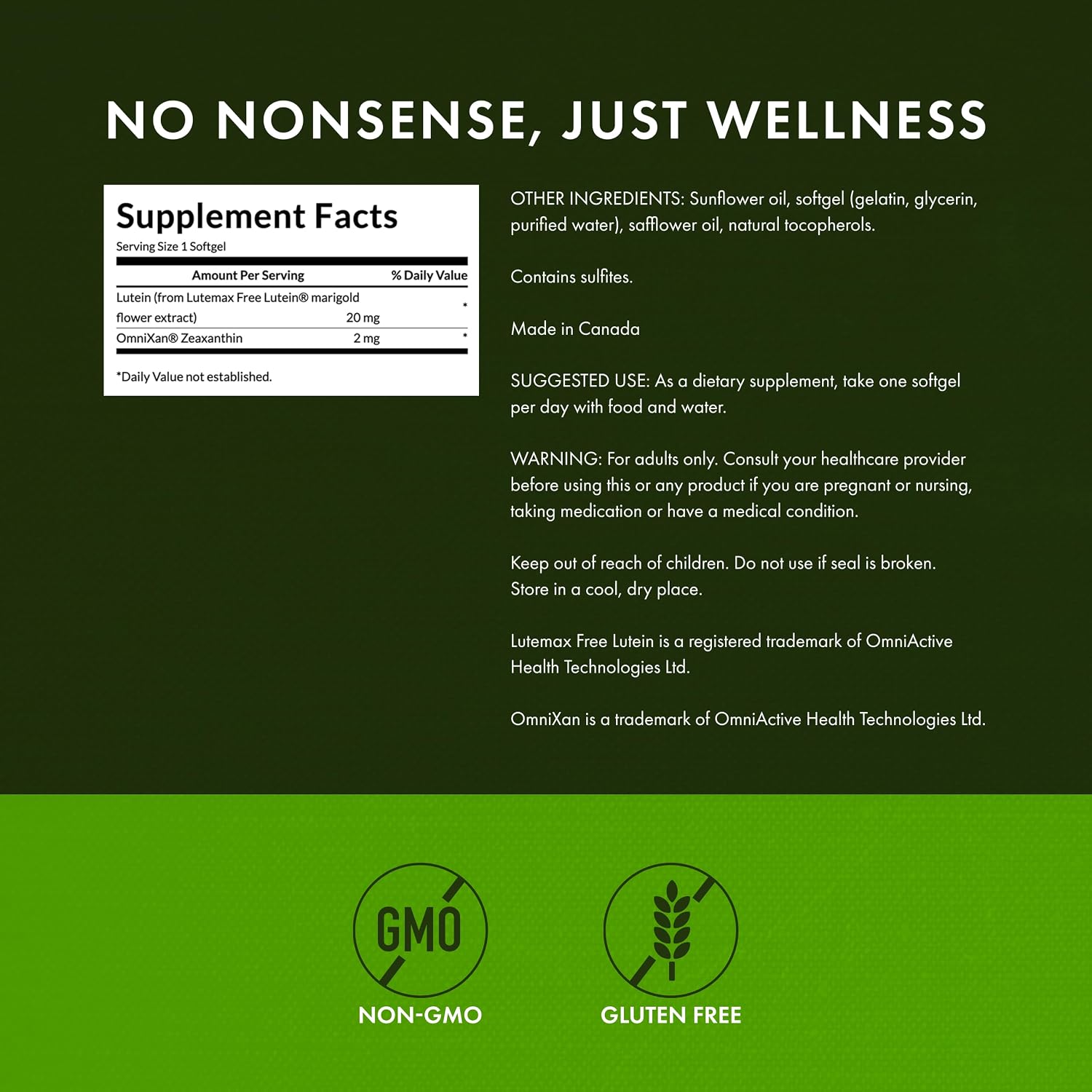 Swanson Synergistic Eye Health, Lutein 20 mg Zeaxanthin 2 mg, 60 Softgels | Synergistic Eye Health with Lutein 20 mg and OmniXan Zeaxanthin 2 mg to Protect the Retina and Macula from Blue Light