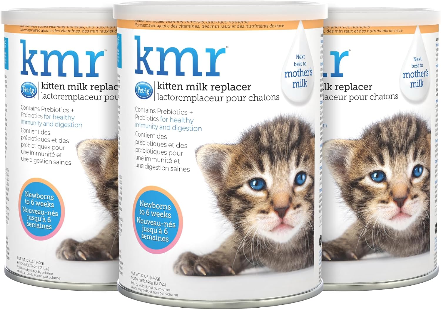 Pet-Ag KMR Kitten Milk Replacer Powder - 12 oz, Pack of 3 - Powdered Kitten Formula with Prebiotics