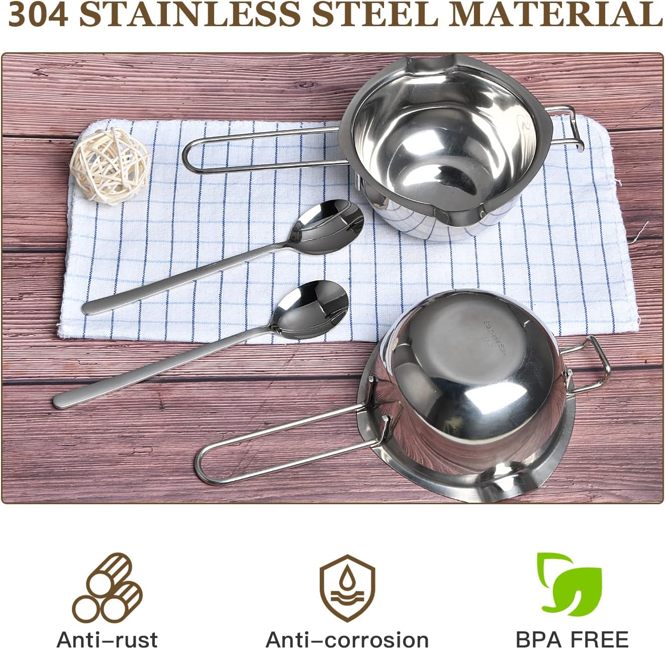 2 Pieces Stainless Steel Double Boiler Pot with 2 Metal Spoon, Chocolate Melting Pot for Melting Chocolate, Butter, Cheese