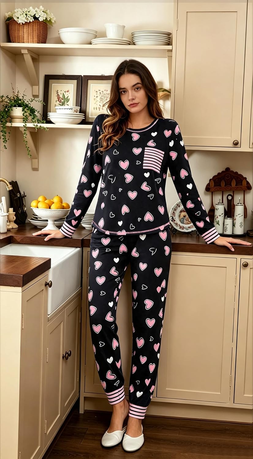 SWOMOG Women’s Pajamas Set Long Sleeve Sleepwear with Long Pants Soft Modal Loungewear Pj Set