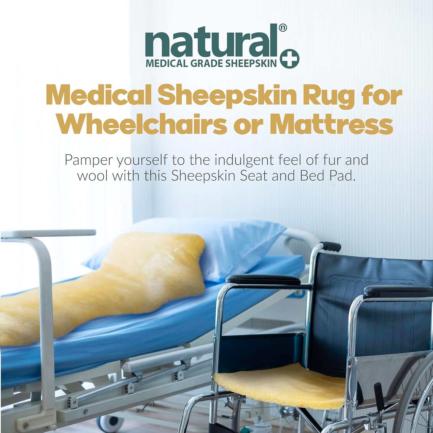 Natural Medical Sheepskin Pad, Non-Slip Back, Natural, 17 x 17 in, 1 Pack