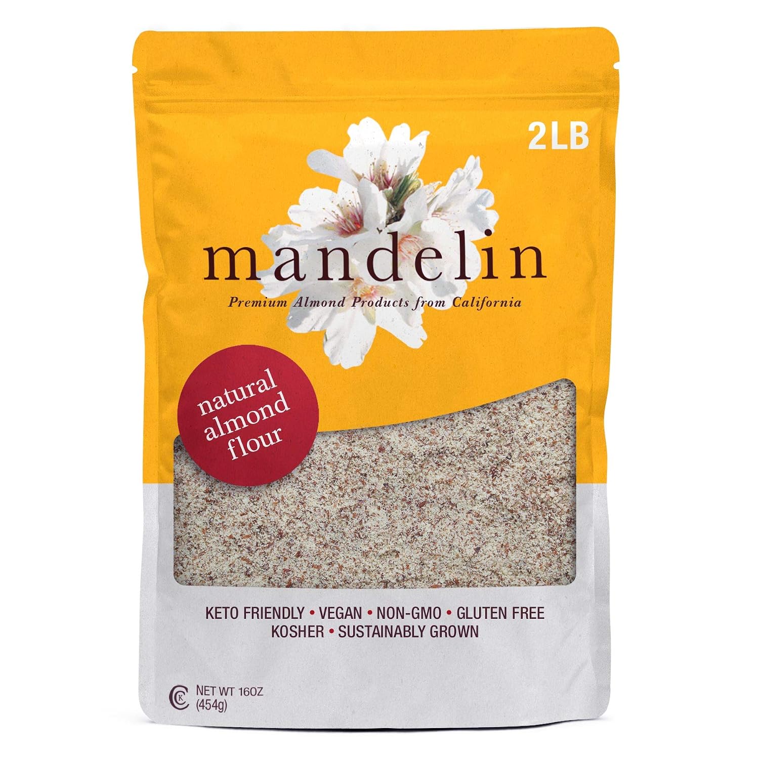 Mandelin Grower Direct Pure Natural Almond Flour with Skin (5 lb), Non-GMO, Gluten Free, Vegan, Keto, Plant Based Diet Friendly, Kosher for Passover, Every Batch Tested for Quality