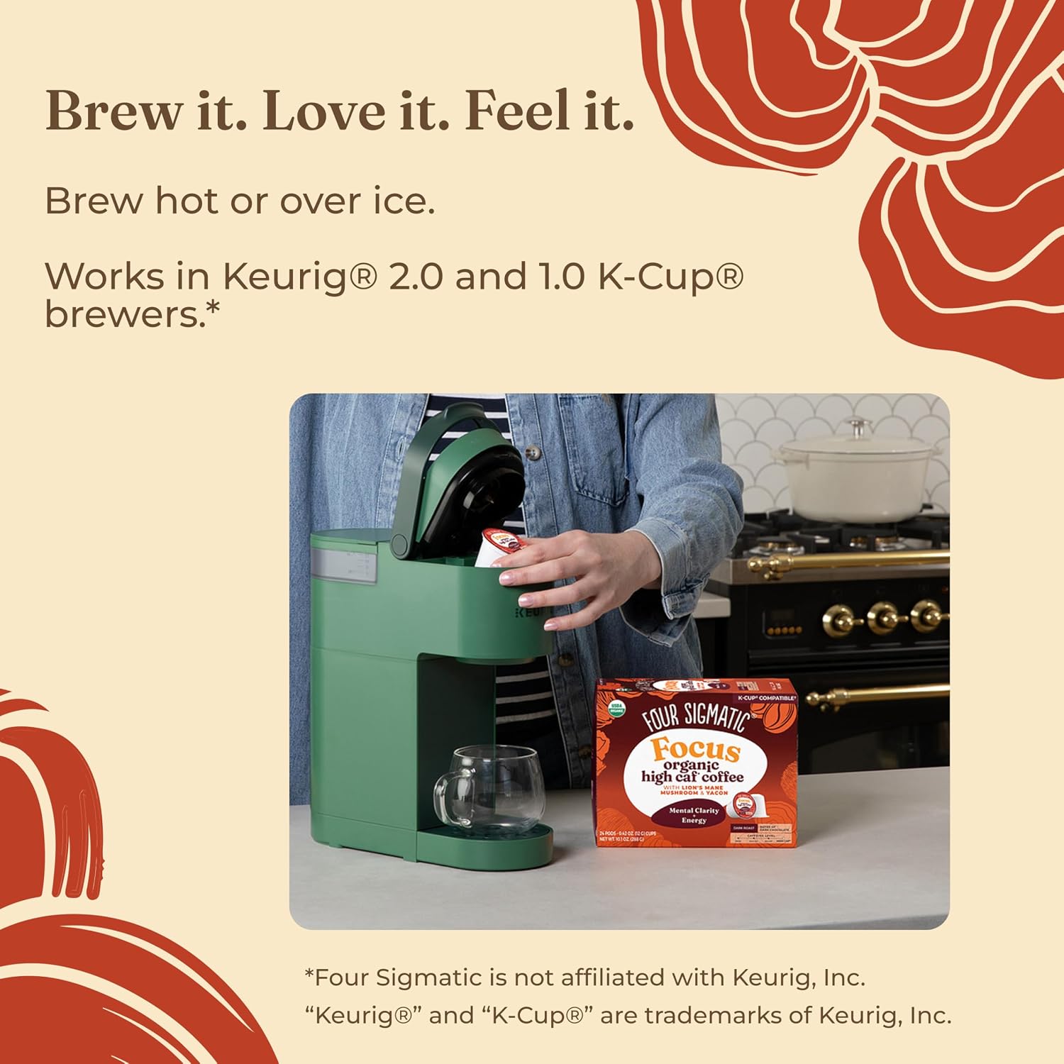 Four Sigmatic Mushroom Coffee K-Cups | Organic Dark Roast Coffee with Lion’s Mane Mushroom Powder & Yacon | Focus & Immune Support | Vegan & Keto