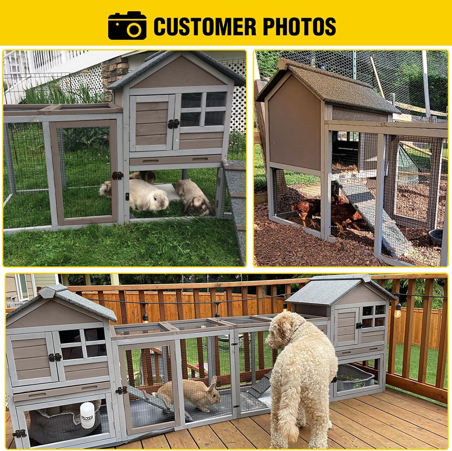 Aivituvin 103.2" L Rabbit Hutch Indoor Outdoor Bunny Cage with Run,Guinea Pig House Pull Out Upper Tray (103.2" L x 25.2" W x 36.2" H, Grey-2 Sets)