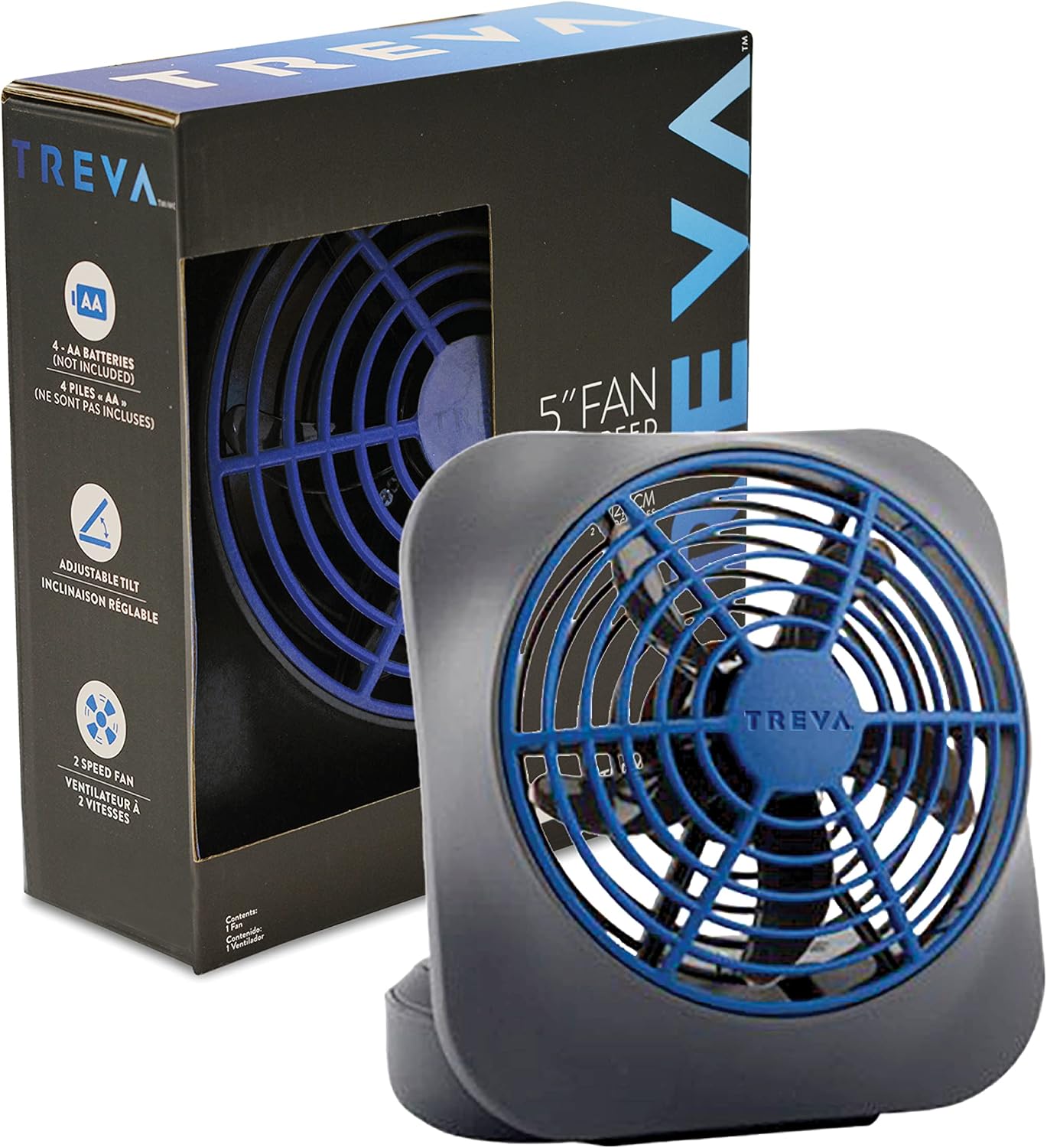 O2COOL Treva 5 in Portable Battery Powered Desk Fan 2-Speed Dark Blue | Yes