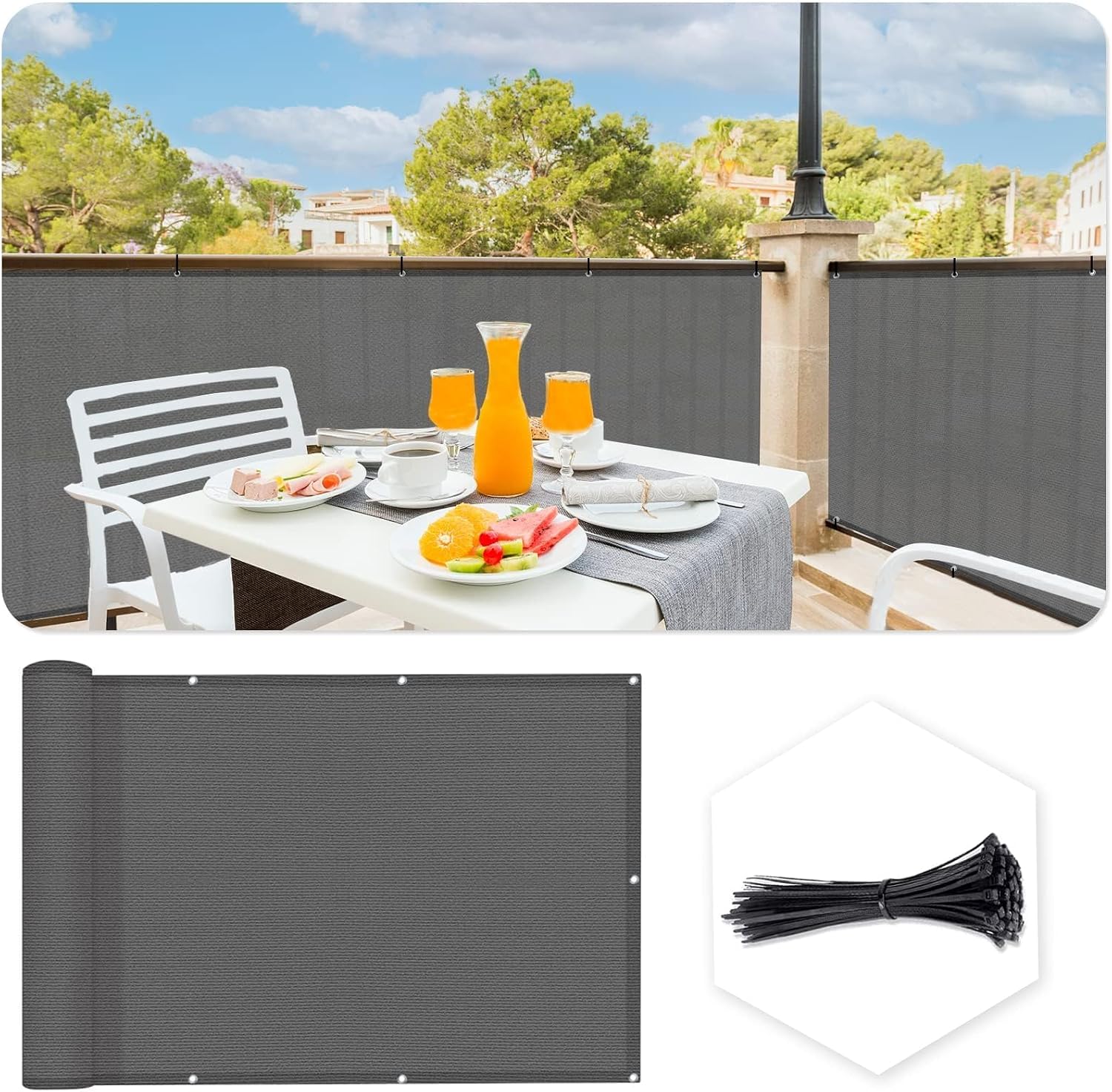 SUNLAX 3'x10' Black Balcony Privacy Screen Fence Windscreen 90% UV Block
