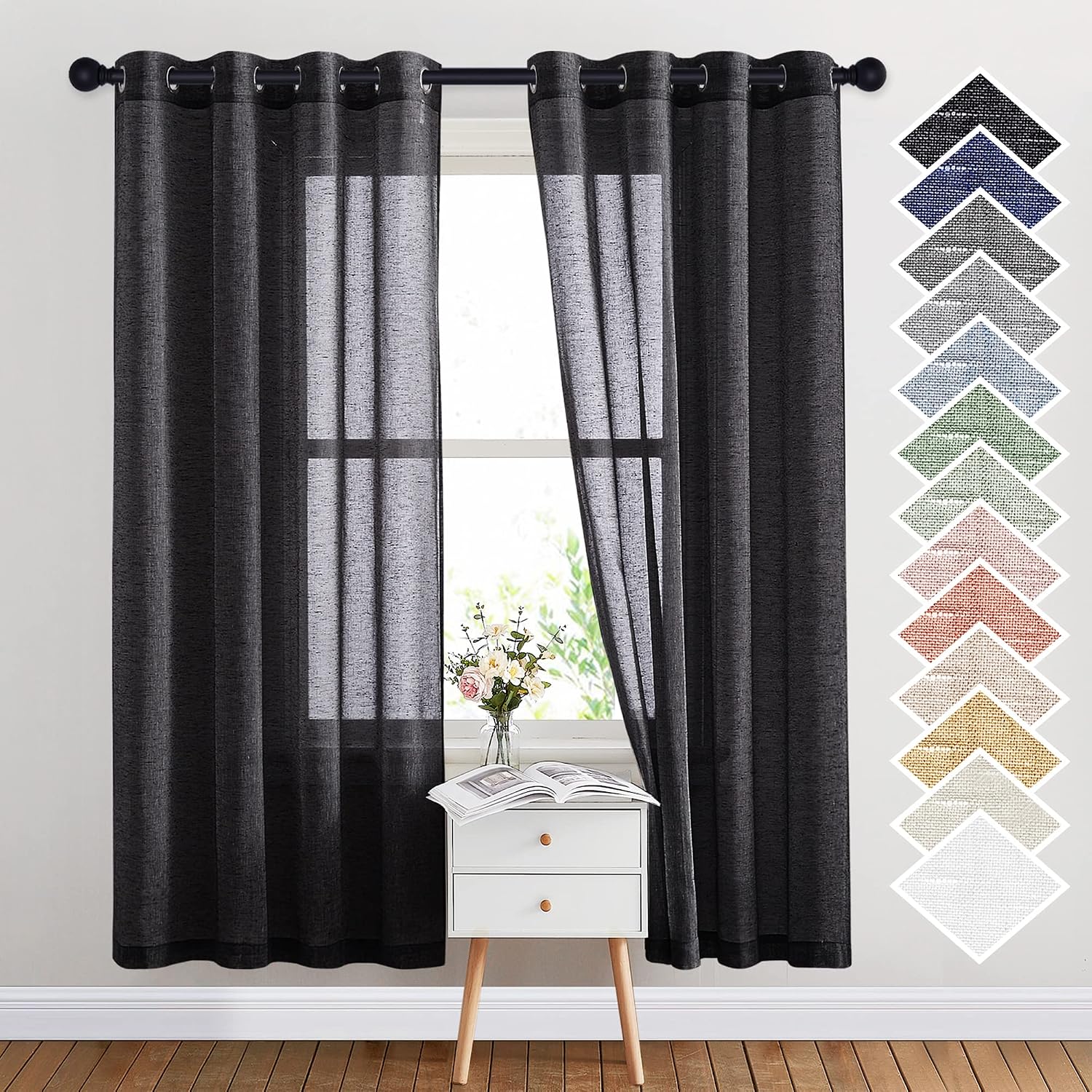 NICETOWN Linen Curtains Semi Sheer Bedroom Window Curtains