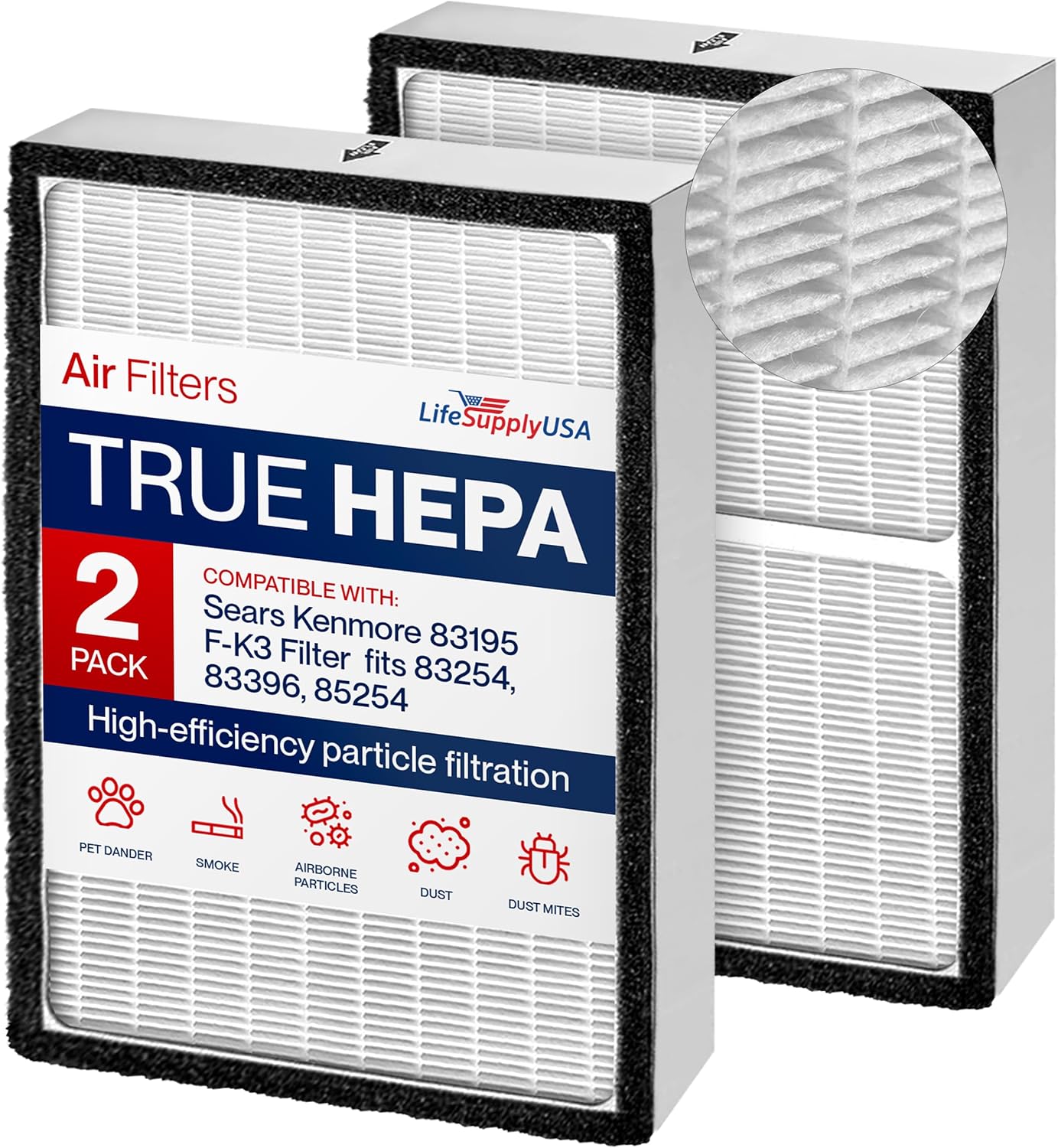 True HEPA Filter Replacement Compatible with Sears Kenmore 83195 F-K3 Filter fits 83254 83396 85254 Air Purifiers by LifeSupplyUSA