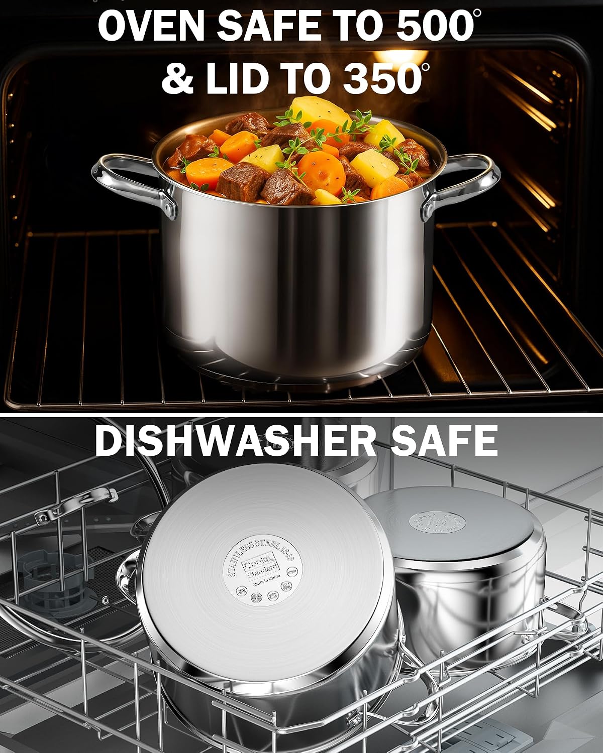 Cooks Standard Classic 6-Quart Stainless Steel Dutch Oven Casserole with Glass Lid, Large Dutch Oven Casserole for Soup, Stew, Chili & Pasta, Compatible with All Stovetops