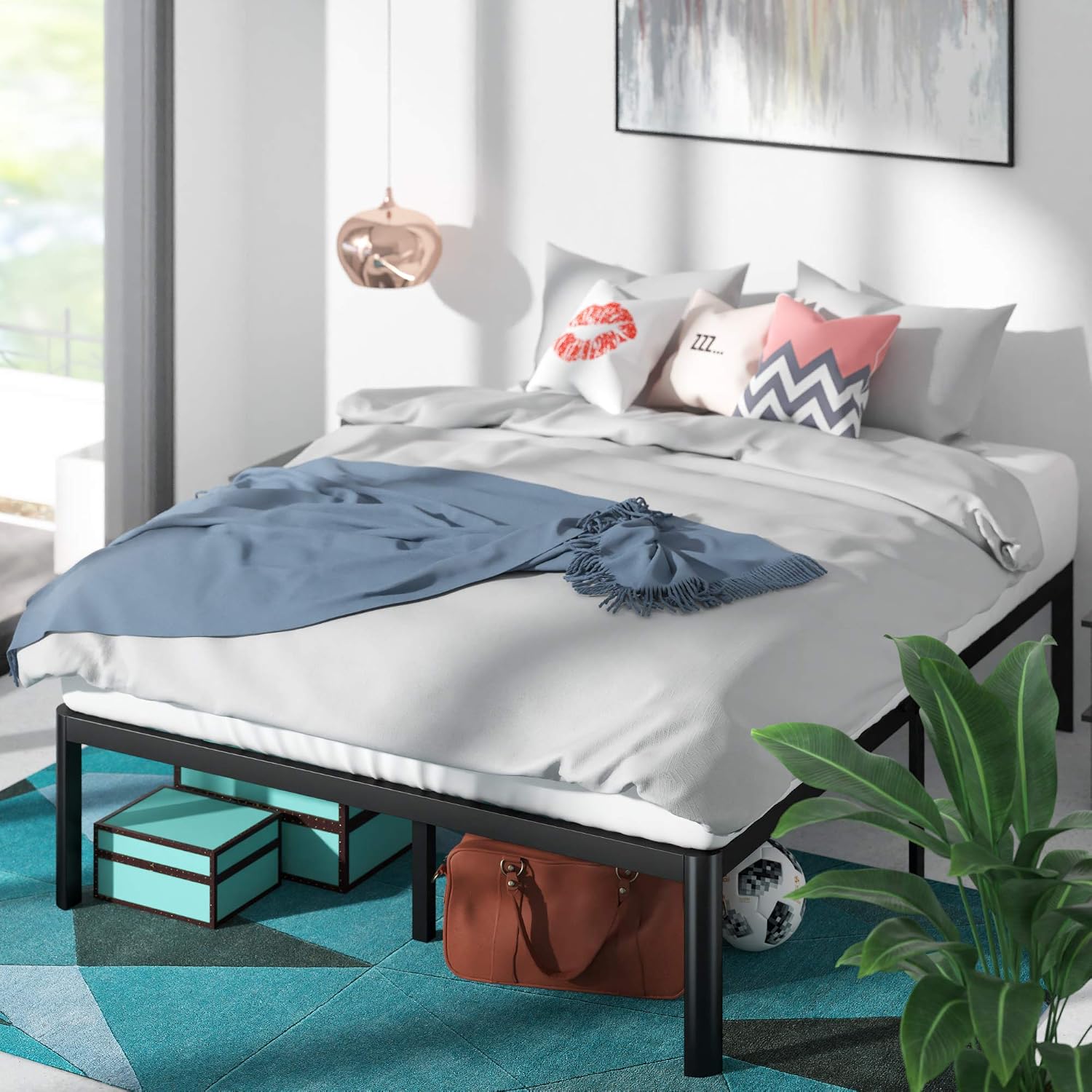 ZINUS Van 16 Inch Metal Platform Bed Frame / Steel Slat Support / No Box Spring Needed / Easy Assembly, Full