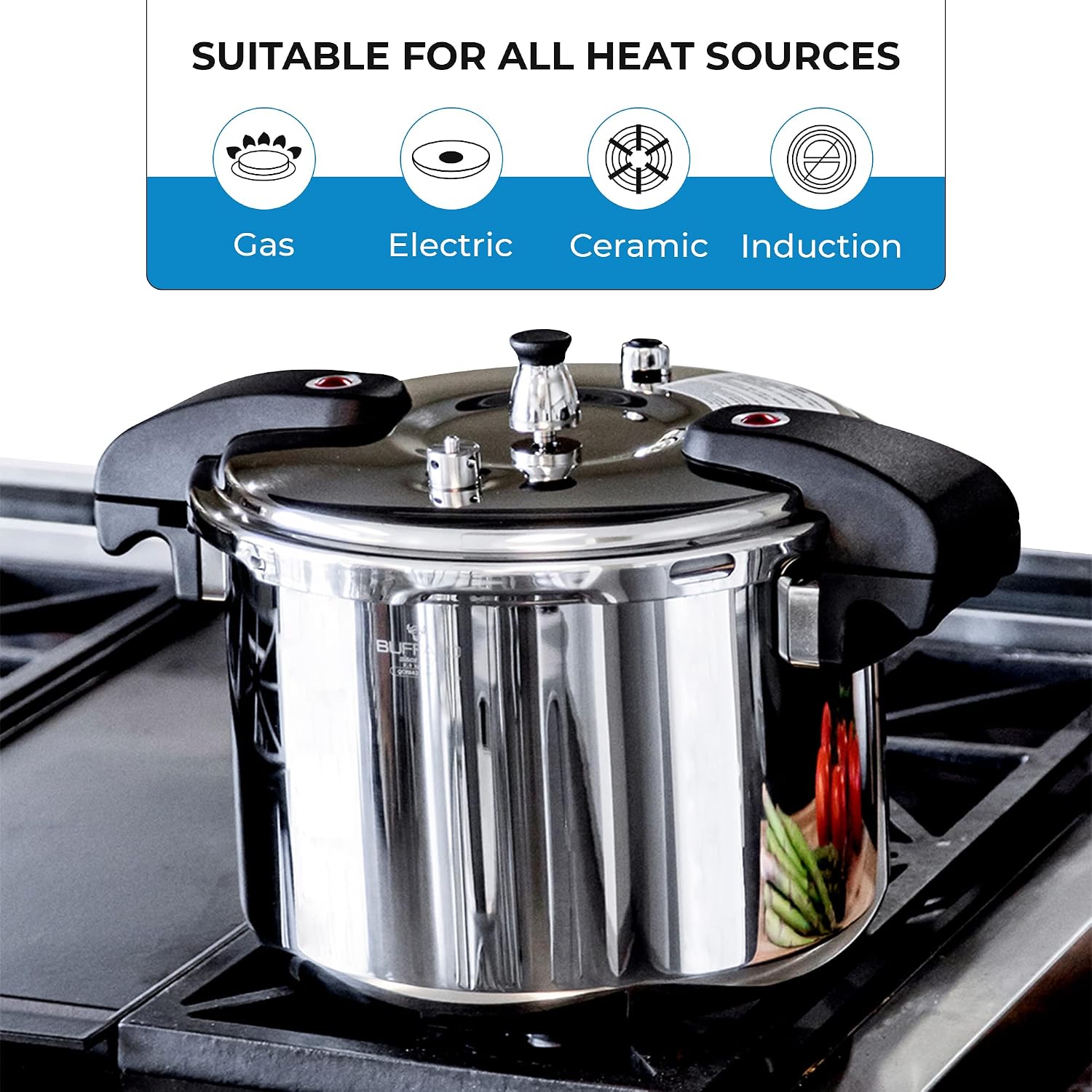 Buffalo 15 Qt Pressure Cooker Stainless Steel - Large Stove Top Canner | 15 Quart Pressure Canners for Canning - Easy to Clean Pressure Canning Pot with Lid - Can Cooker - QCP415