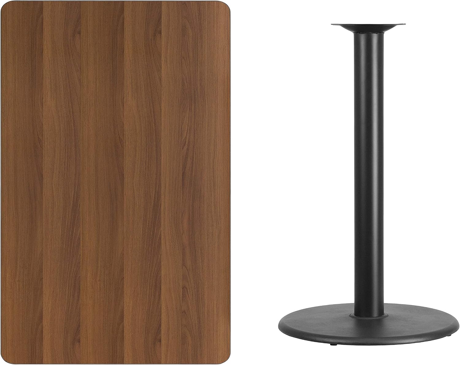 Flash Furniture 48x30" Rectangular Table and 24" Round Base, Walnut | Bar Height, Laminate, Durable Construction, Commercial Use