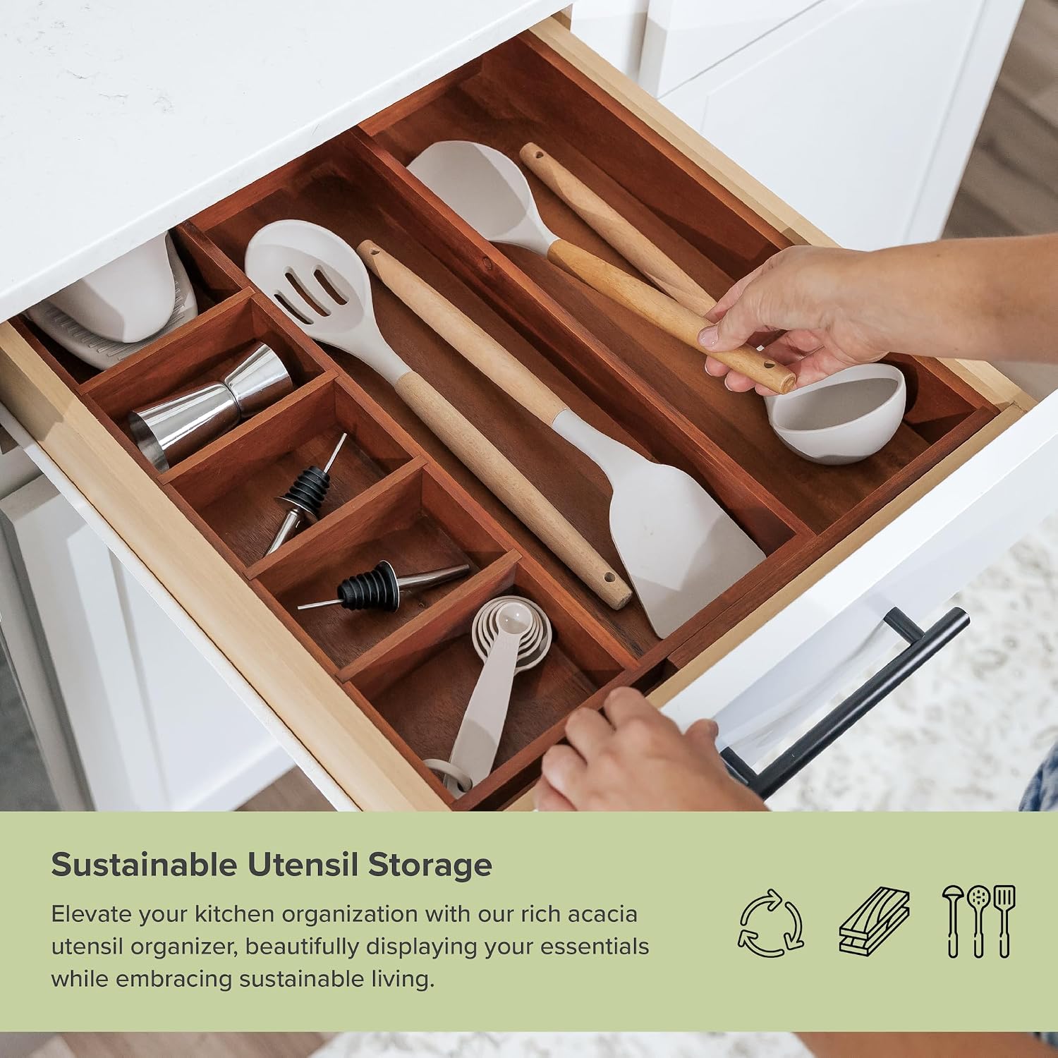 Utensil & Junk Drawer Organizer, 16-28 in, Bamboo | Food-safe contract grade, 100% sustainable wood, non-slip, adjustable
