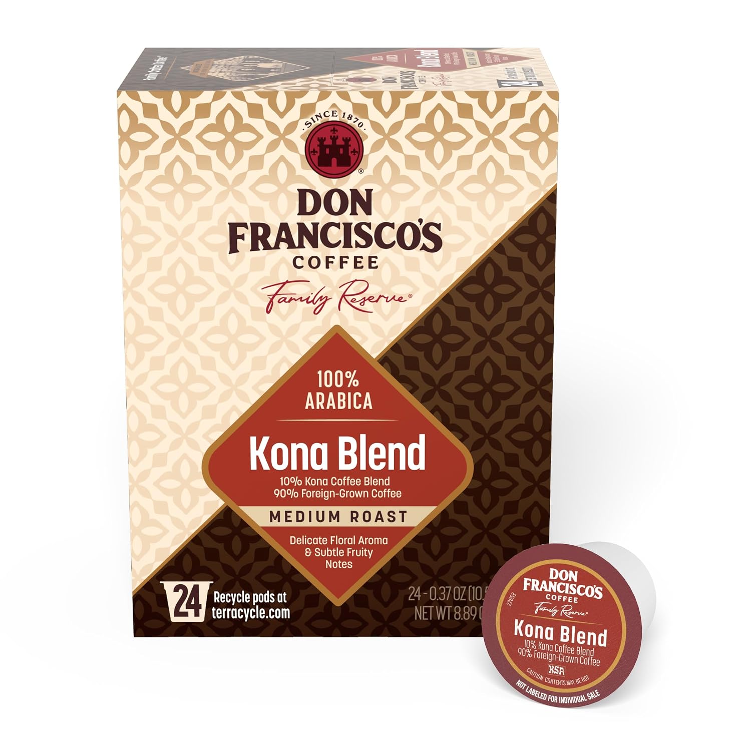 Don Francisco's Kona Blend Single Serve Coffee Pods, Medium Roast, 24ct | Compatible with Keurig Coffee Pod Brewers, 100% Arabica Coffee, Convenient Single Serve Brewing, Fresh Brew in Every Cup