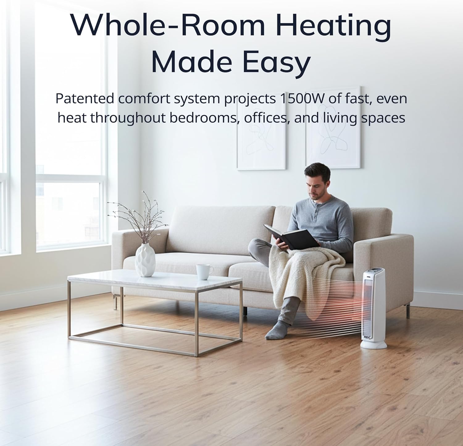 Lasko Oscillating Ceramic Tower Space Heater for Home with Overheat Protection, Timer, 22.5 Inches, Silver, 1500W, 5775 | For Home, Thermostat