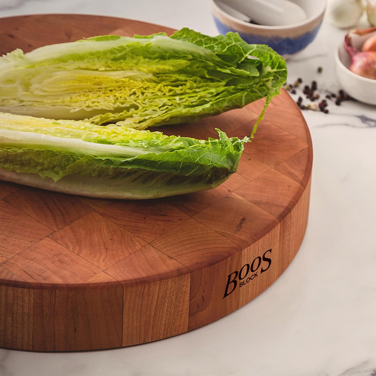 John Boos CCB Series Round Wooden Maple Cutting Board 18”x18” – 3” Thick, 22-lb Non-Reversible Butcher Block with End-Grain – Made in the USA