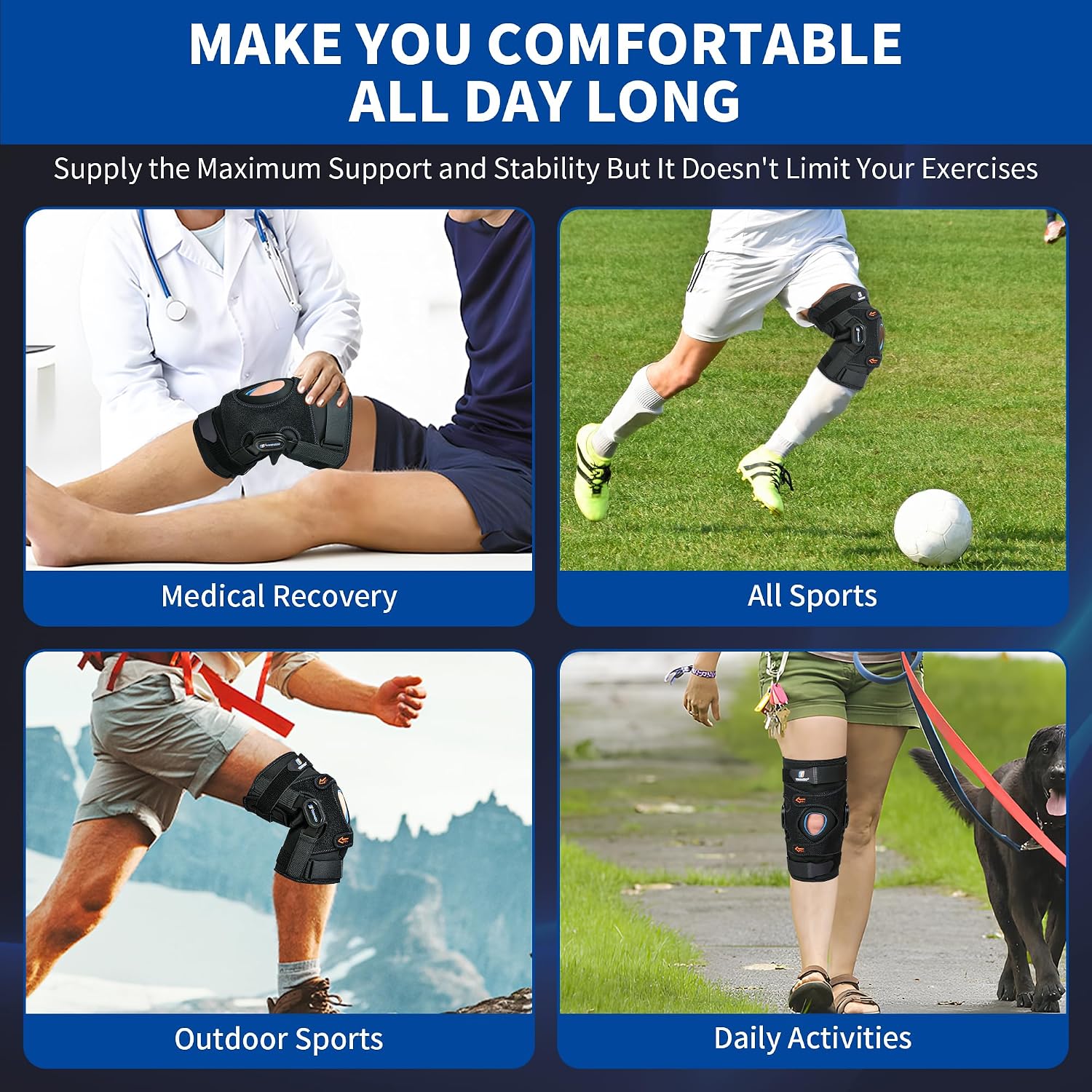 TIMTAKBO Large Hinged Knee Brace With Side Stabilizers for Men Women | Knee Support Brace with Patella Gel Pad,Silicone Anti-Slip,Adjustable Open Back for Meniscus Tear, Arthritis,Knee Pain,Sports